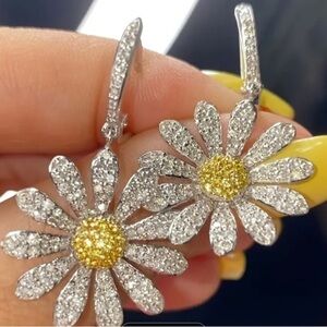 Sparkling Daisy Drop Earrings in Silver and Gold